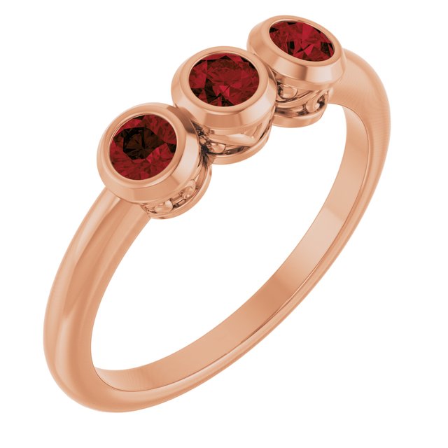 14K Rose Natural Mozambique Garnet Three-Stone Ring